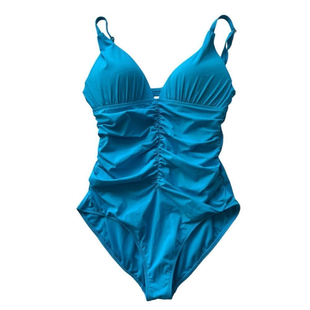 Leilani TurquoiseโRuched One Piece Tummy Control Slimming Beach Pool Swimsuit 12